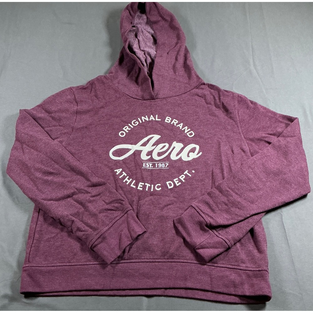 Aeropostale Womens Hoodie Large Burgundy Maroon Athletic Graphic Pullover 3842